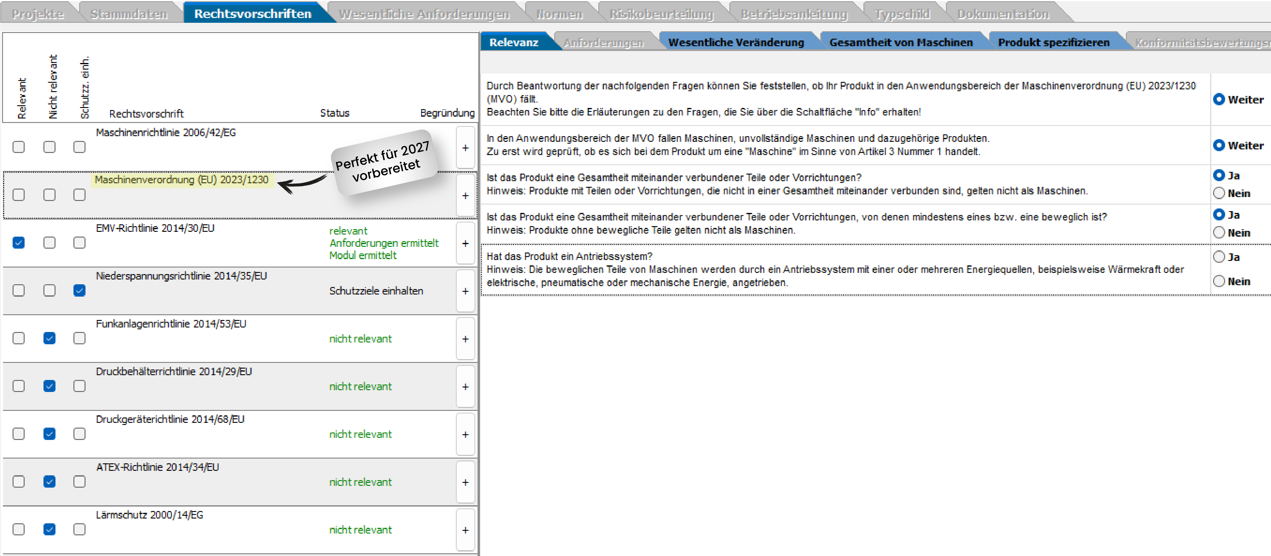 Screenshot aus der Software WEKA Manager CE