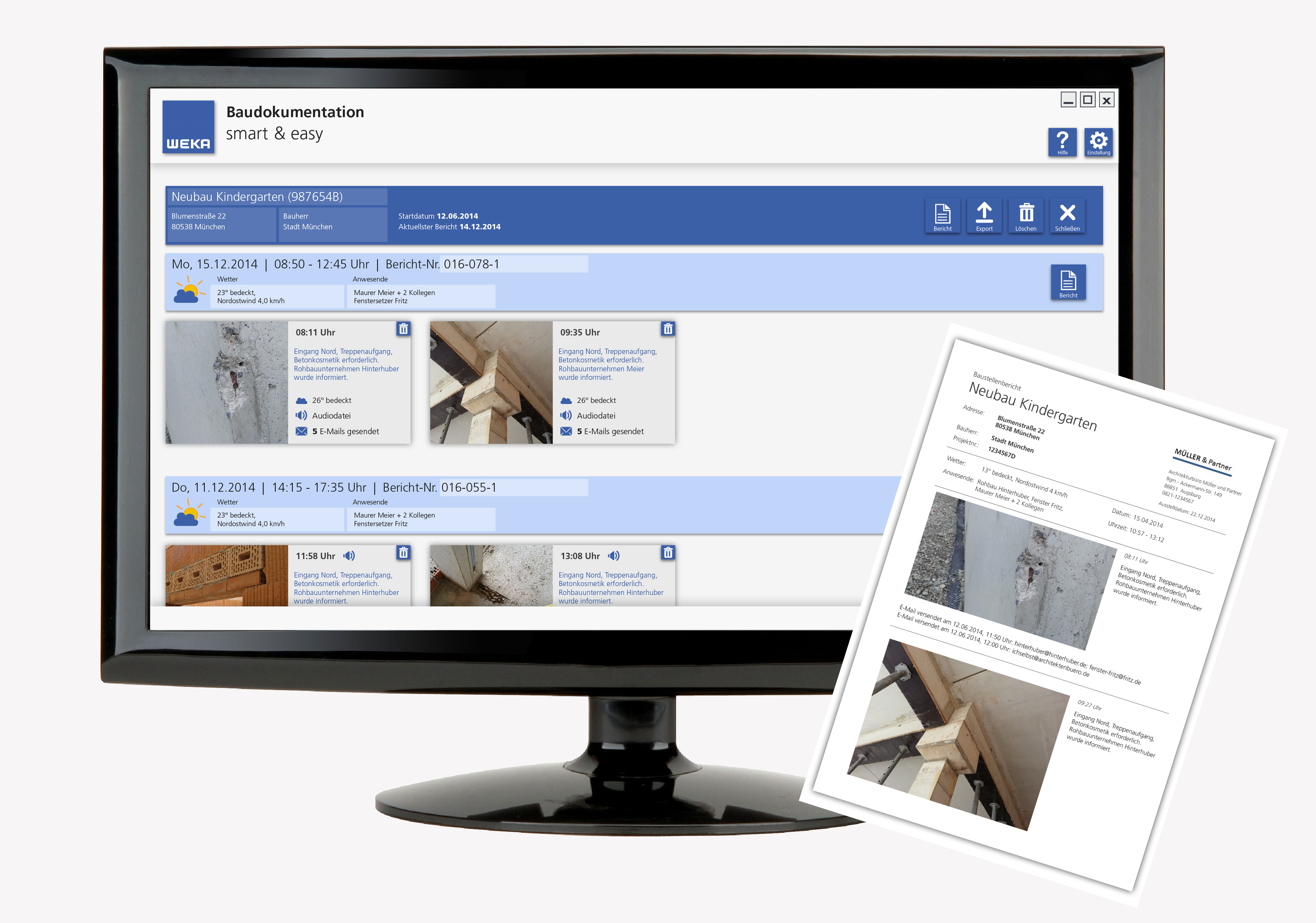 Beispiel zu Übersichtlichkeit und Aktualität eines Bautagebuchs (Software Baudokumentation smart & easy)Beispiel zu Übersichtlichkeit und Aktualität eines Bautagebuchs (Software Baudokumentation smart & easy)