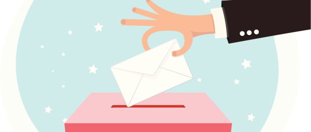 Hochmoderne US-Technologien im deutschsprachigen Wahlkampf Wahlurne mit Stimmzettel
