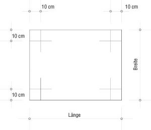 Positionierung von Messpunkten – sie liegen i.d.R. 10 cm von den Ecken weg