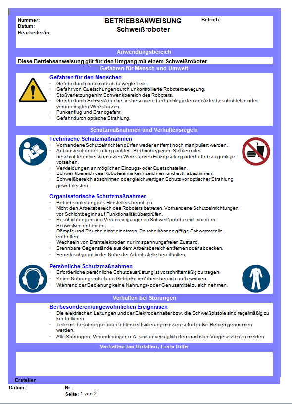 Muster Betriebsanweisung Schweissroboter Weka