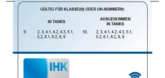 ADR-Schein Karte hinten