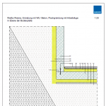 CAD-Detail: Weiße Wanne, Gründung mit WU-Beton, Flachgründung mit Arbeitsfuge in Ebene der Bodenplatte