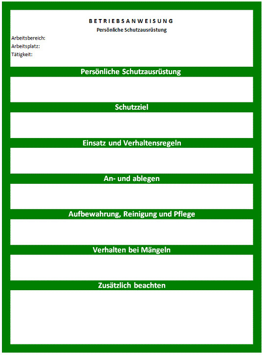 Betriebsanweisung in grüner Farbe