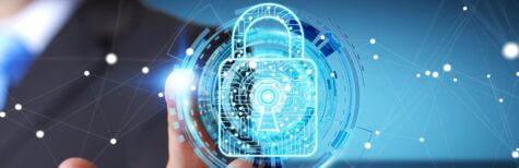 Datenschutz, Schloss vor vitueller Datenwelt