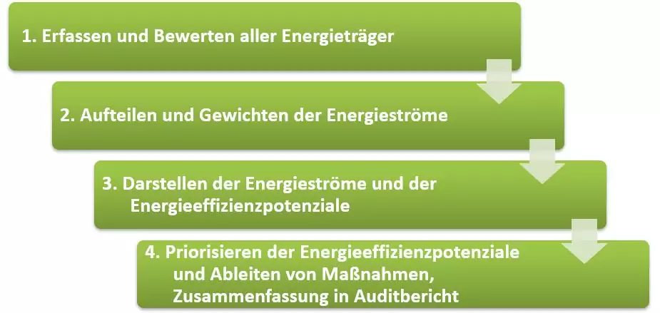 Praktische Vorgehensweise der Energieauditoren.