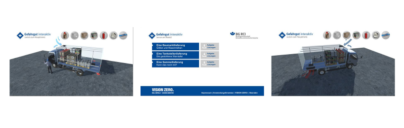 Interaktives Gefahrgut-Training mit BG-App Screenshots aus der Gefahrgut-App Gefahrgut interaktiv
