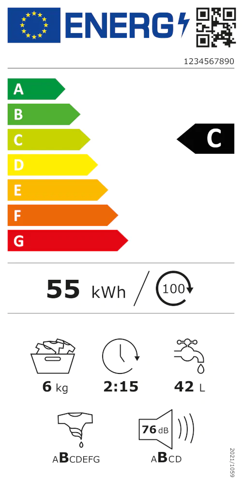 Das neue EU-Energielabel, hier ein Beispiel für eine Waschmaschine.