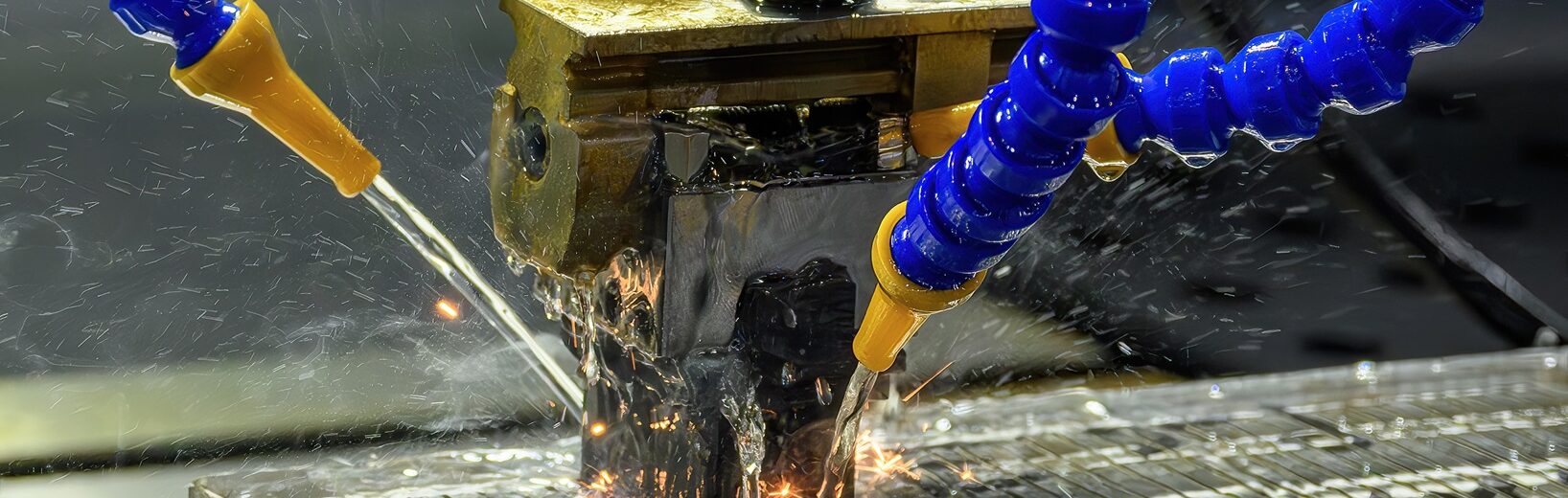 Umgang mit Kühlschmierstoffen (KSS) Das Schneiden eines Metallstücks wird mit Kühlschmierstoffen gekühlt