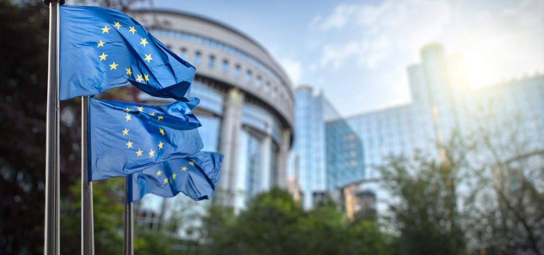 Europäische Flaggen im Wind