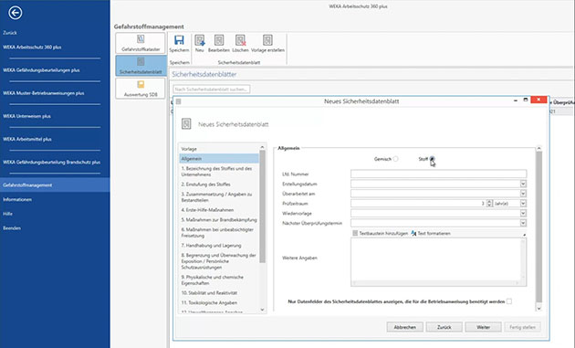 Gefahrstofffunktionen in der Software Gefährdungsbeurteilungen plus