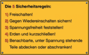 Zum sicheren Arbeiten in der Elektrotechnik gehören immer die fünf Sicherheitsregeln.