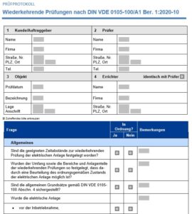 Prüfprotokoll für Wiederholungsprüfungen