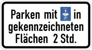 Zusatzzeichen 1040-33 Parken mit Parkscheibe in gekennzeichneten Flächen