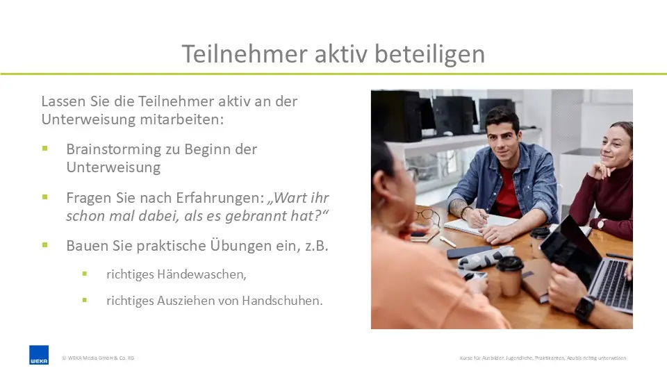 Diese Unterweisungsfolie gibt Tipps, wie Sie Unterweisungen im Schülerpraktikum anschaulich gestalten.