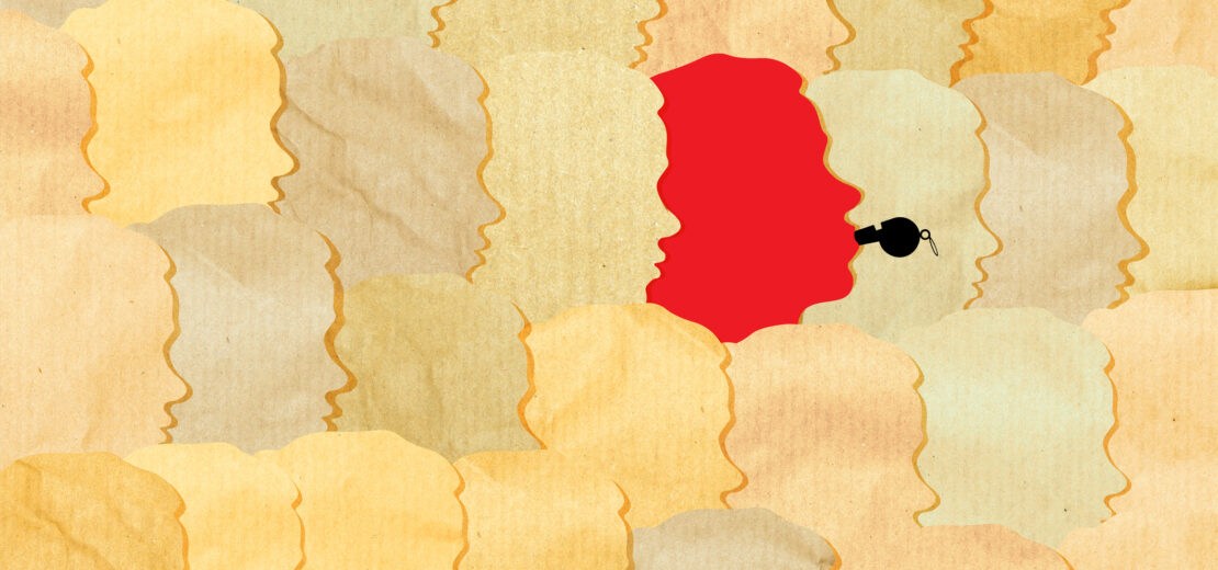 Kopf mit Trillerpfeife - Whistleblowing