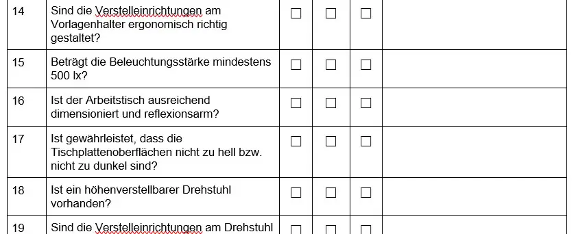 Checkliste Büroarbeitsplatz Auszug