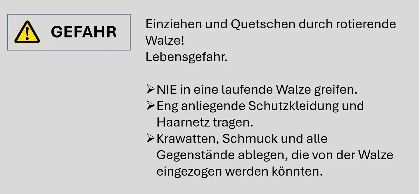 Warnhinweis Walze