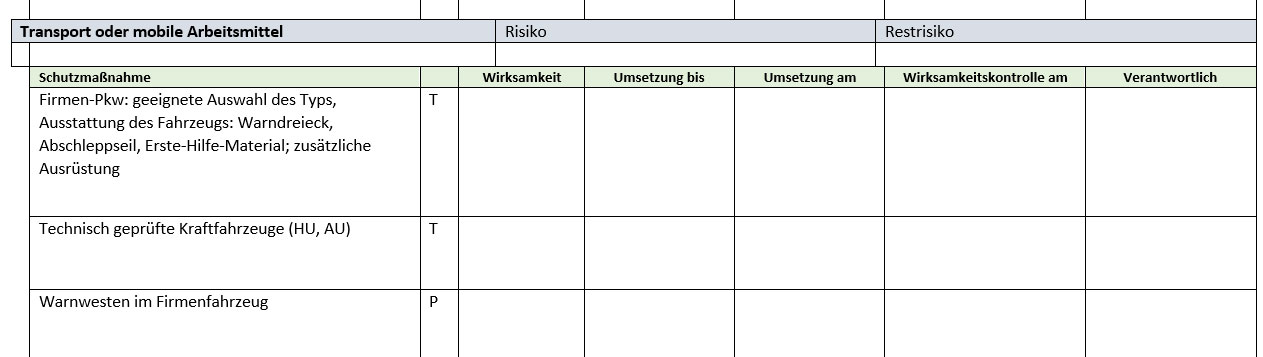 Auszug aus Gefährdungsbeurteilung Außendienstler
