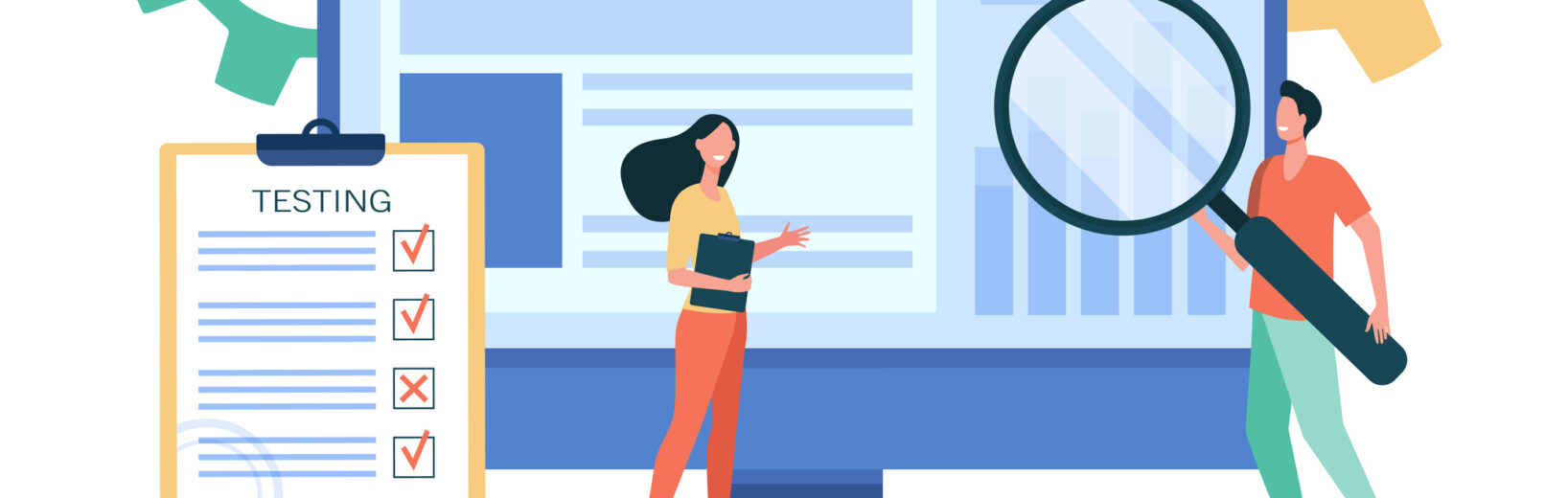 Das sind Ihre Rechte bei Einstellungen Illustration mit 3 Personen – Mann mit Lupe steht vor Bildschirm