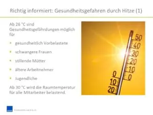 Blick hinein die PowerPoint-Unterweisung Hitze in Büro und Homeoffice